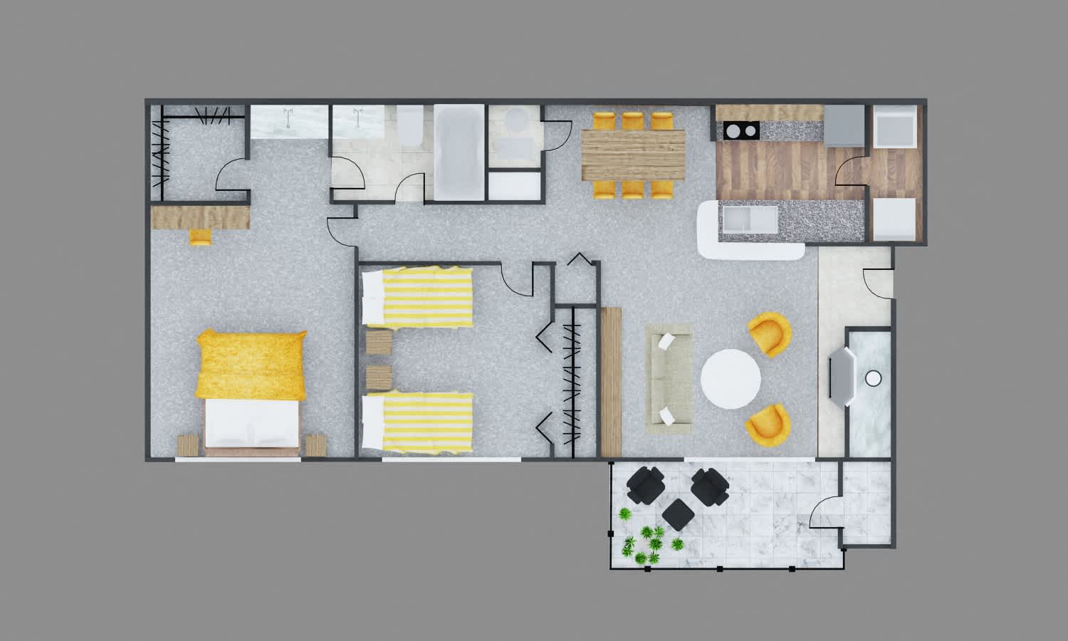 Runaway Bay Apartments Cove 2 bed 1 bath floor plan graphic - Columbus, OH